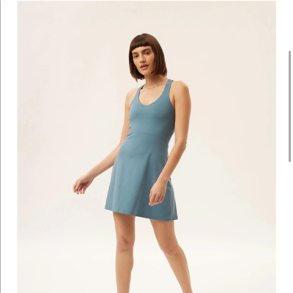 Girlfriend Collective Lola V-Neck Dress, Heather Mint, Compressive Liner, NWT